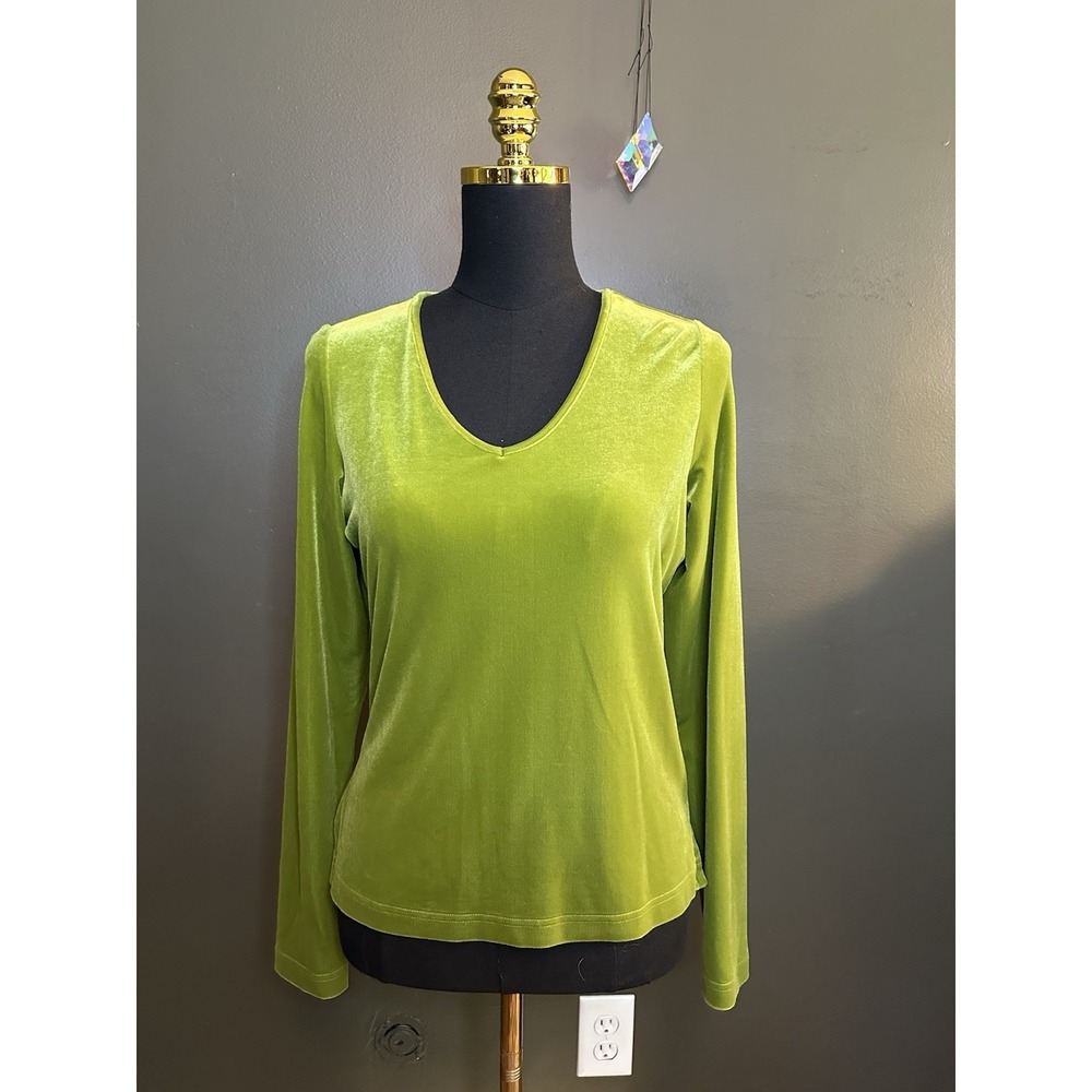 Sno‎ Skins Green Velvet Velour Long Sleeve V Neck Top M Medium